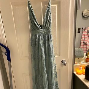 Sage green lace maxi dress, worn once for photos.